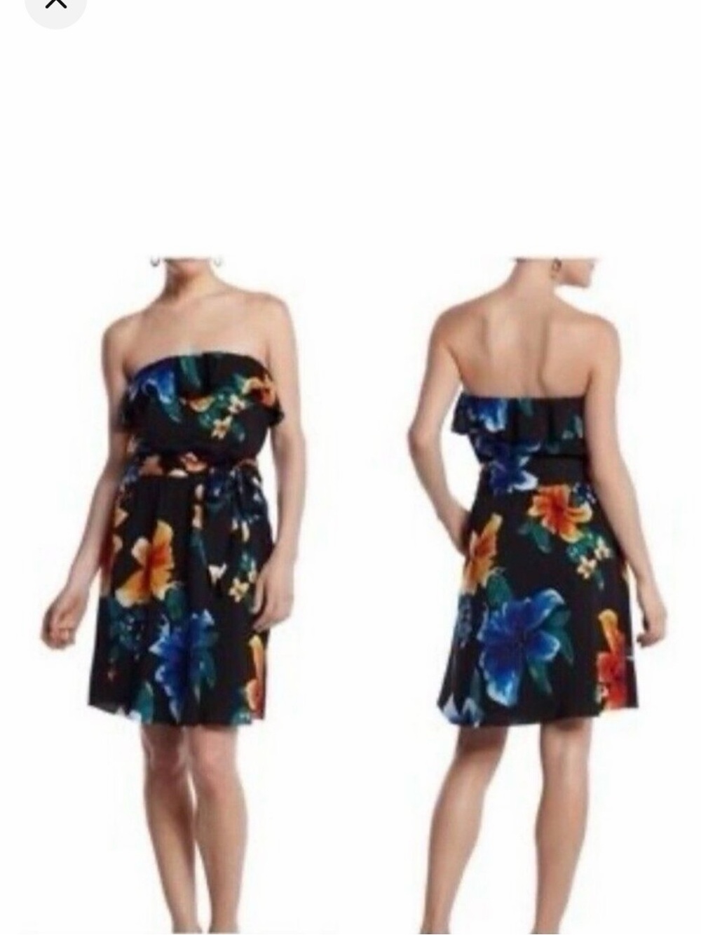 WHBM Floral Strapless Ruffle Dress
